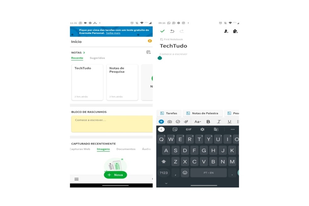 Evernote organiza notas de atividades e facilita a elaboração de projetos — Foto: Reprodução/Gisele Souza