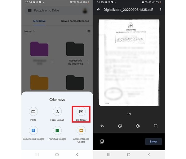 Google Drive permite digitalizar documentos pelo aplicativo no Android — Foto: Reprodução/Google Drive