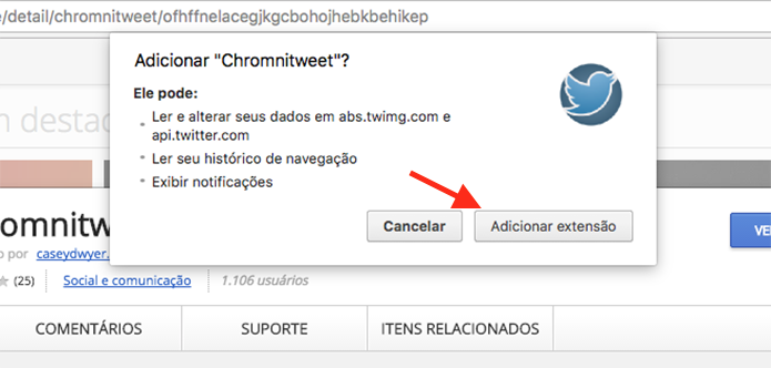 Opção para adicionar a extensão Chromnitweet ao Google Chrome (Foto: Reprodução/Marvin Costa)