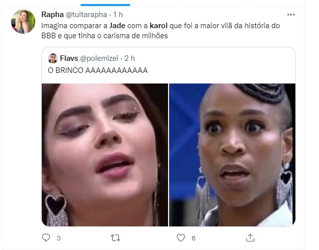 Internautas falam sobre Jade Picon e Karol Conká (Foto: Reprodução  Twitter)
