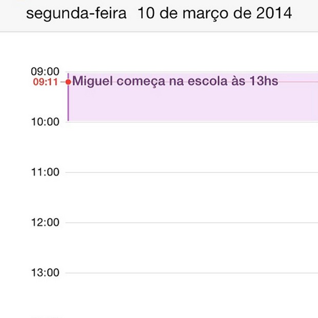 Mariana Ferrão posta foto do calendário do celular que lembra que hoje é o primeiro dia de aula de seu filho Miguel (Foto: Reprodução / Instagram)