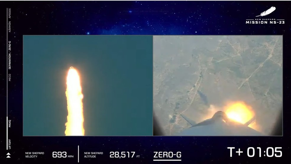 Falha em foguete da Blue Origin em lançamento realizado nesta segunda-feira (12) — Foto: Reprodução/Blue Origin