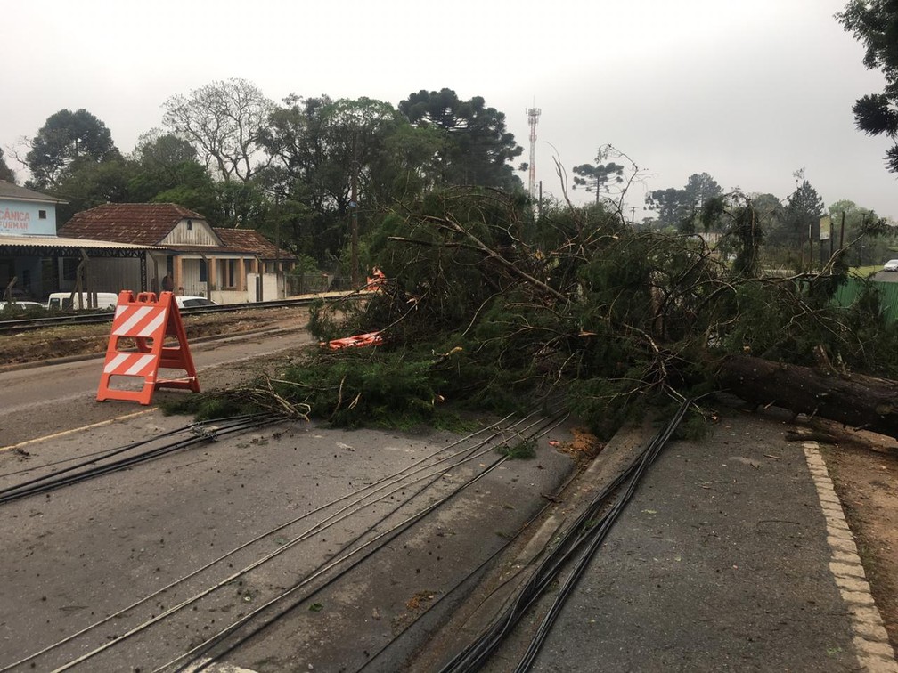 Avenida Anita Garibaldi com a Rua Frederico Stella, no Cachoeira, estava parcialmente bloqueada na manhã desta quinta-feira (19) — Foto: Helen Anacleto/RPC