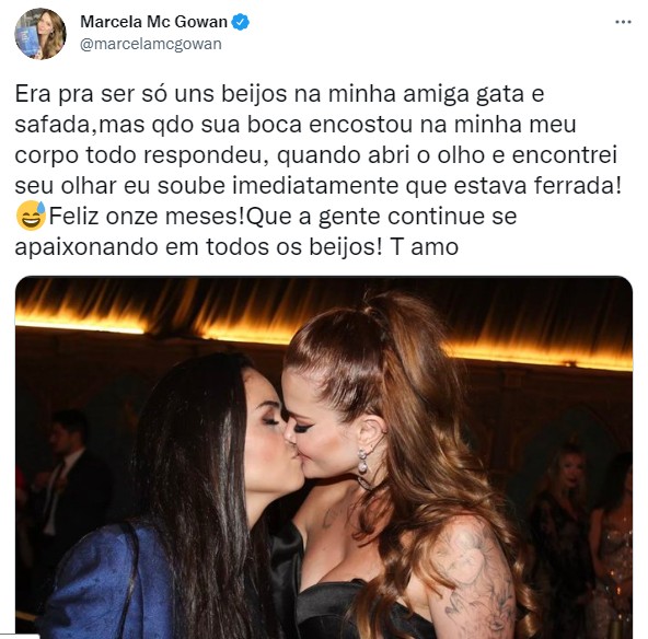 Marcela Mc Gowan celebra 11 meses de namoro com Luiza (Foto: Reprodução / Twitter)