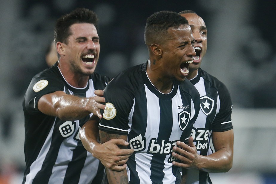 Tchê Tchê comemora gol pelo Botafogo.