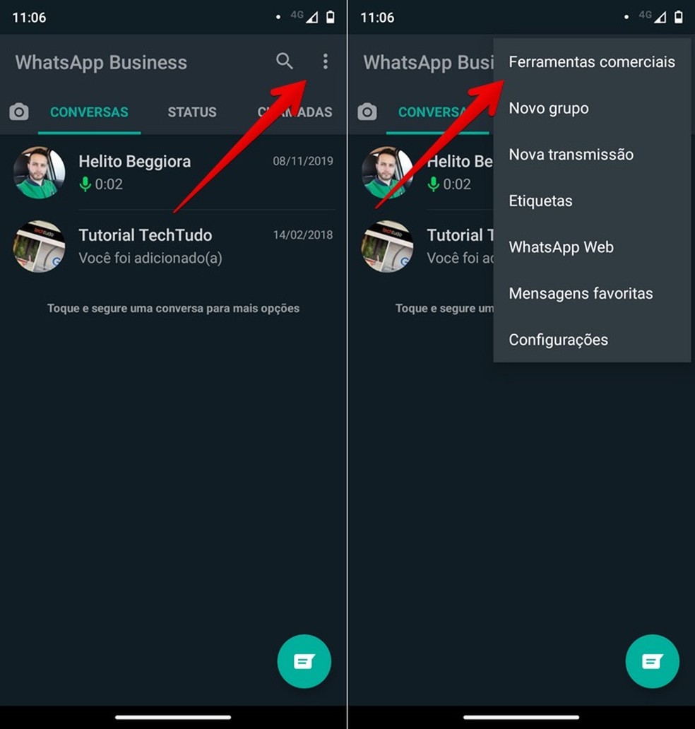 Catálogo WhatsApp Business: abra as configurações do aplicativo — Foto: Reprodução/Helito Beggiora