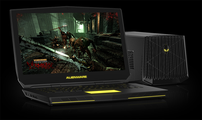 Alienware é compatível com o GPU Amplifier (à direita) que permite ligar uma placa de vídeo externa ao notebook (Foto: Divulgação/Alienware)