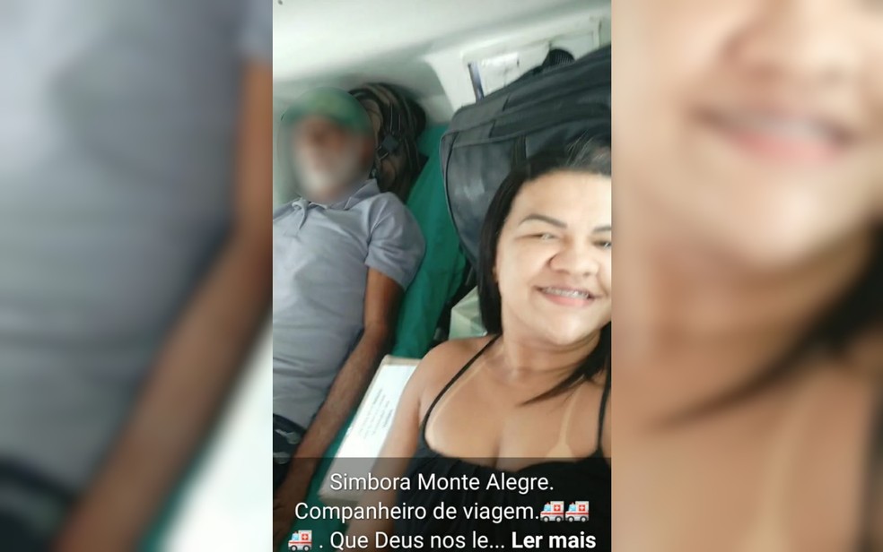 Técnica em enfermagem é suspeita de viajar de carona em ambulância ao lado de paciente em Monte Alegre de Goiás — Foto: Reprodução/WhatsApp