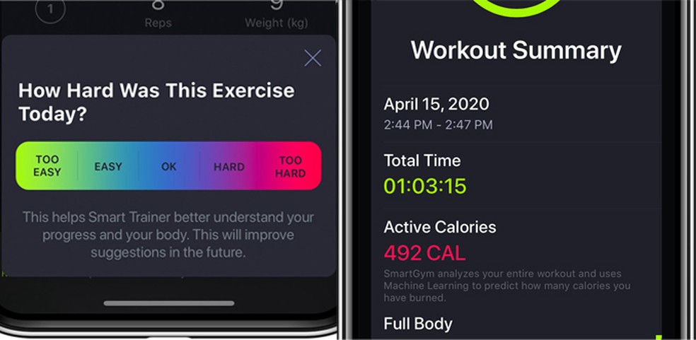 Usuários podem dar feedback sobre atividades e conferir calorias queimadas — Foto: Divulgação/SmartGym