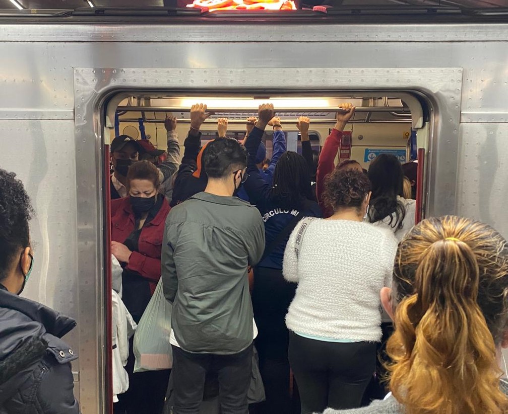 Vagão de metrô na estação Sé da Linha 1-Azul, na manhã desta quarta (29) — Foto: Celso Tavares/g1