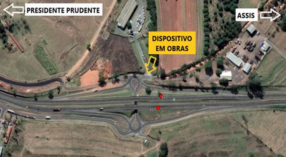 Obras no pavimento da SP-270 exigem adoção de sistema Pare e Siga em Regente Feijó (SP) — Foto: Reprodução/Cart