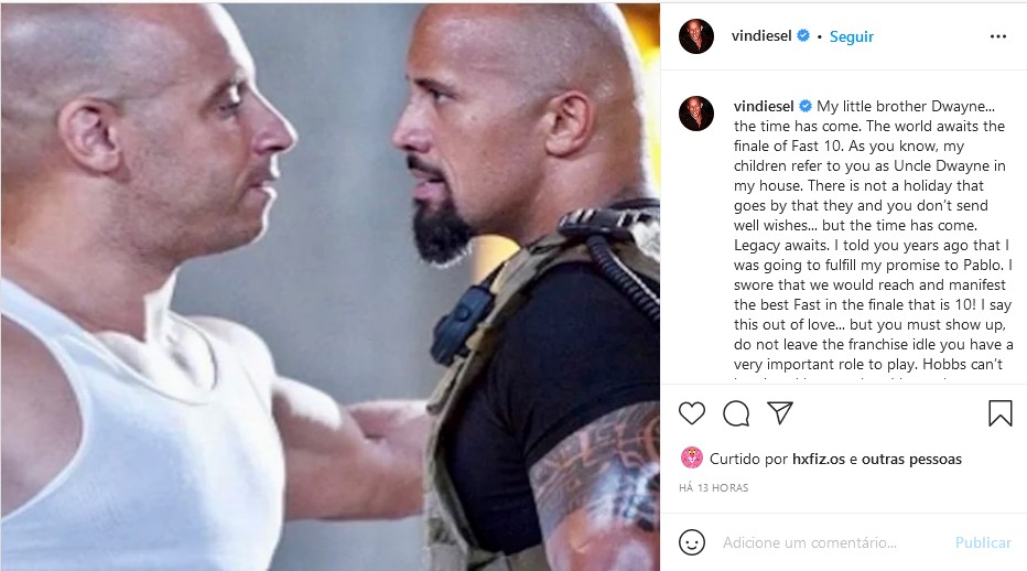 Vin Diesel faz apelo para The Rock voltar para último 'Velozes' e esquecer  treta: 'Meus filhos te chamam de tio' - Monet