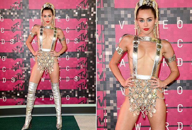 Miley Cyrus, a hostess da premiação, já chocou no primeiro look da noite (Foto: Getty Images)