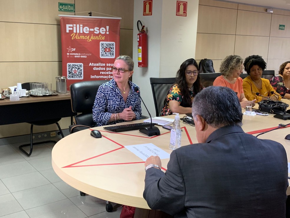 Presidente do PT, Gleisi Hoffmann, durante reunião do Diretório Nacional do partido, em Brasília — Foto: Geovana Melo/TV Globo