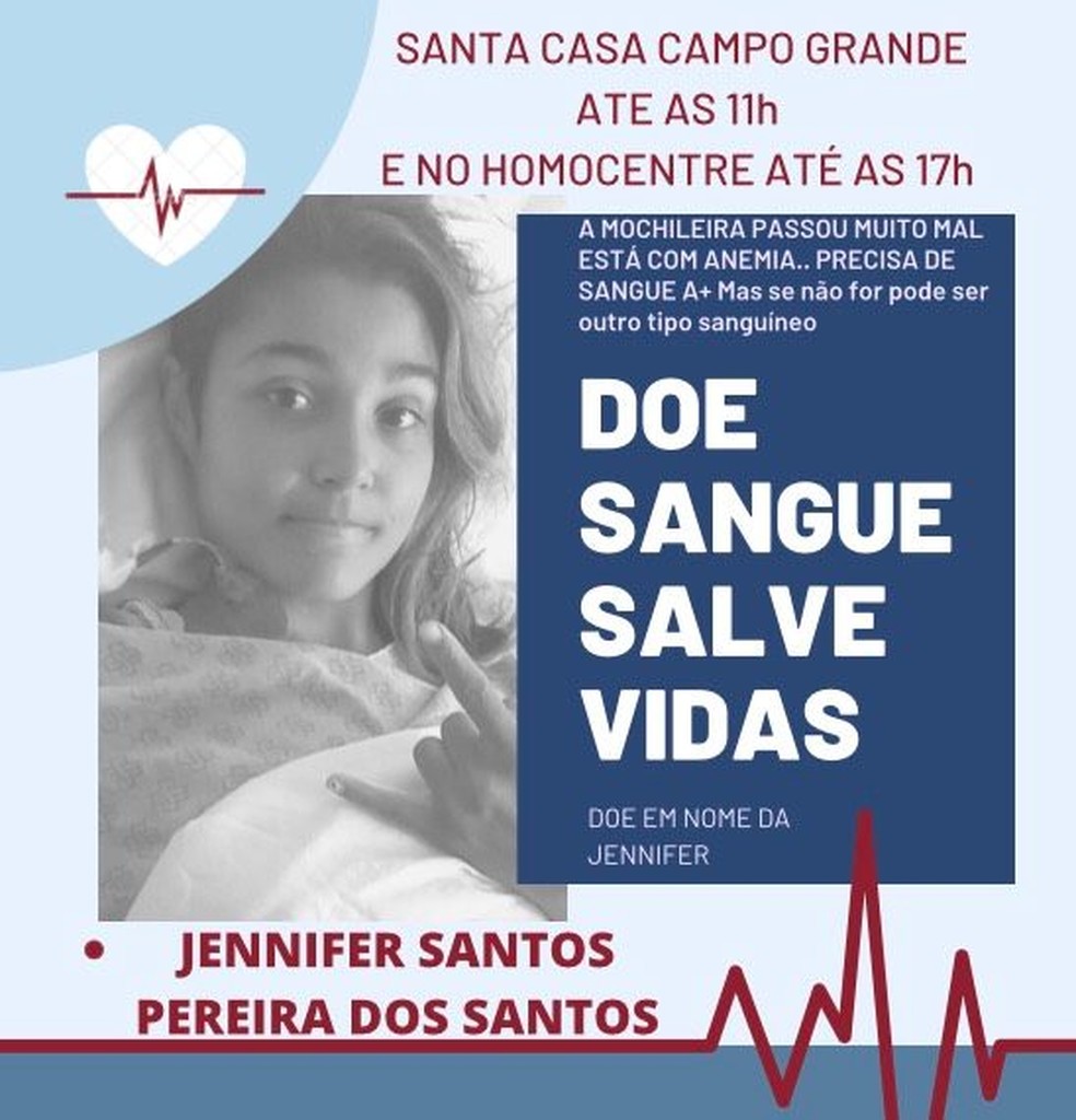 Jennifer precisa de doações de sangue. — Foto: Redes sociais/Reprodução