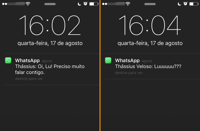 Notificação no WhatsApp para iOS mostra o nome do contato conforme foi salvo na agenda do telefone (Foto: Luciana Maline/TechTudo)