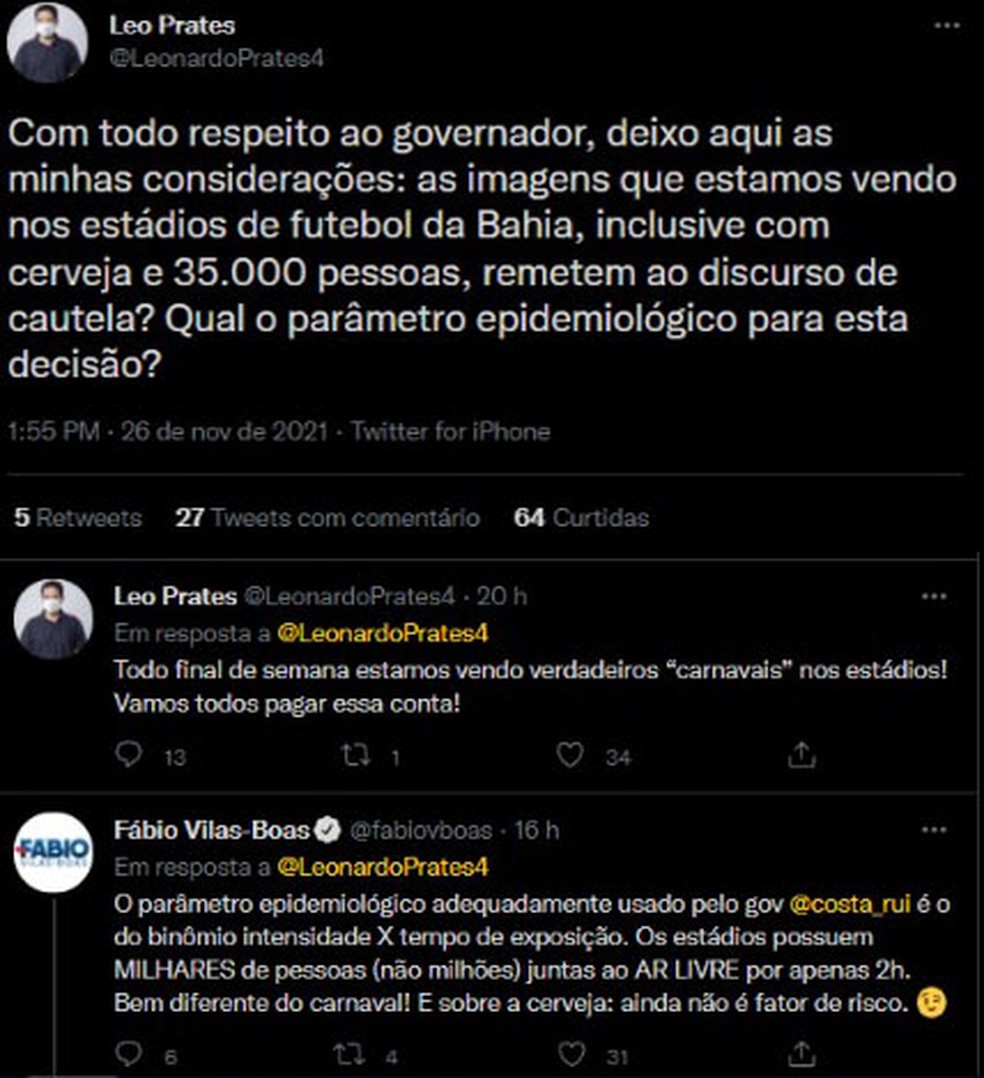 Secretário de Saúde de Salvador critica aglomerações em jogo de futebol — Foto: Reprodução/Redes Sociais