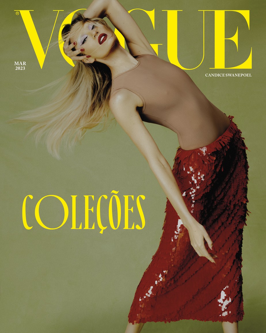 Usando look Valentino, Candice Swanepoel é a capa da edição de março 2023 da Vogue Brasil