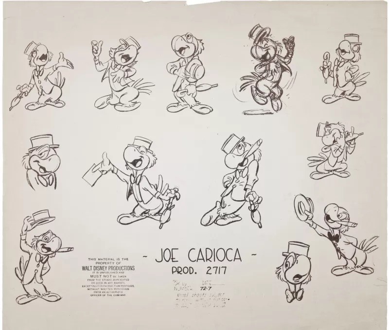 Esboço do personagem 'Joe Carioca' (Foto: DIVULGAÇÃO CULTURAMA via BBC)