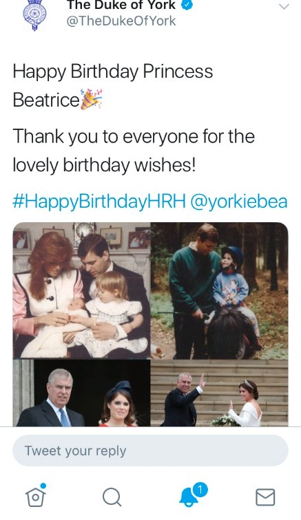 Post de Príncipe Andrew em que ele confunde as filhas Eugenie e Beatrice  (Foto: Reprodução/Twitter)