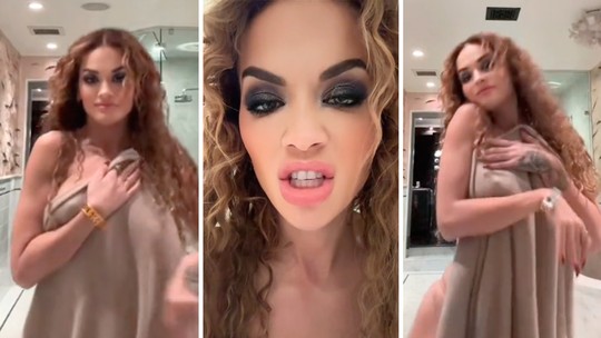 Rita Ora deixa escapar toalha e quase mostra nudez ao dançar hit 'proibidão' das redes