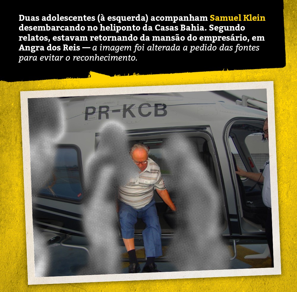 Samuel Klein desembarcando no heliporto da Casas Bahia (Foto: Caco Bressane / Agência Pública)