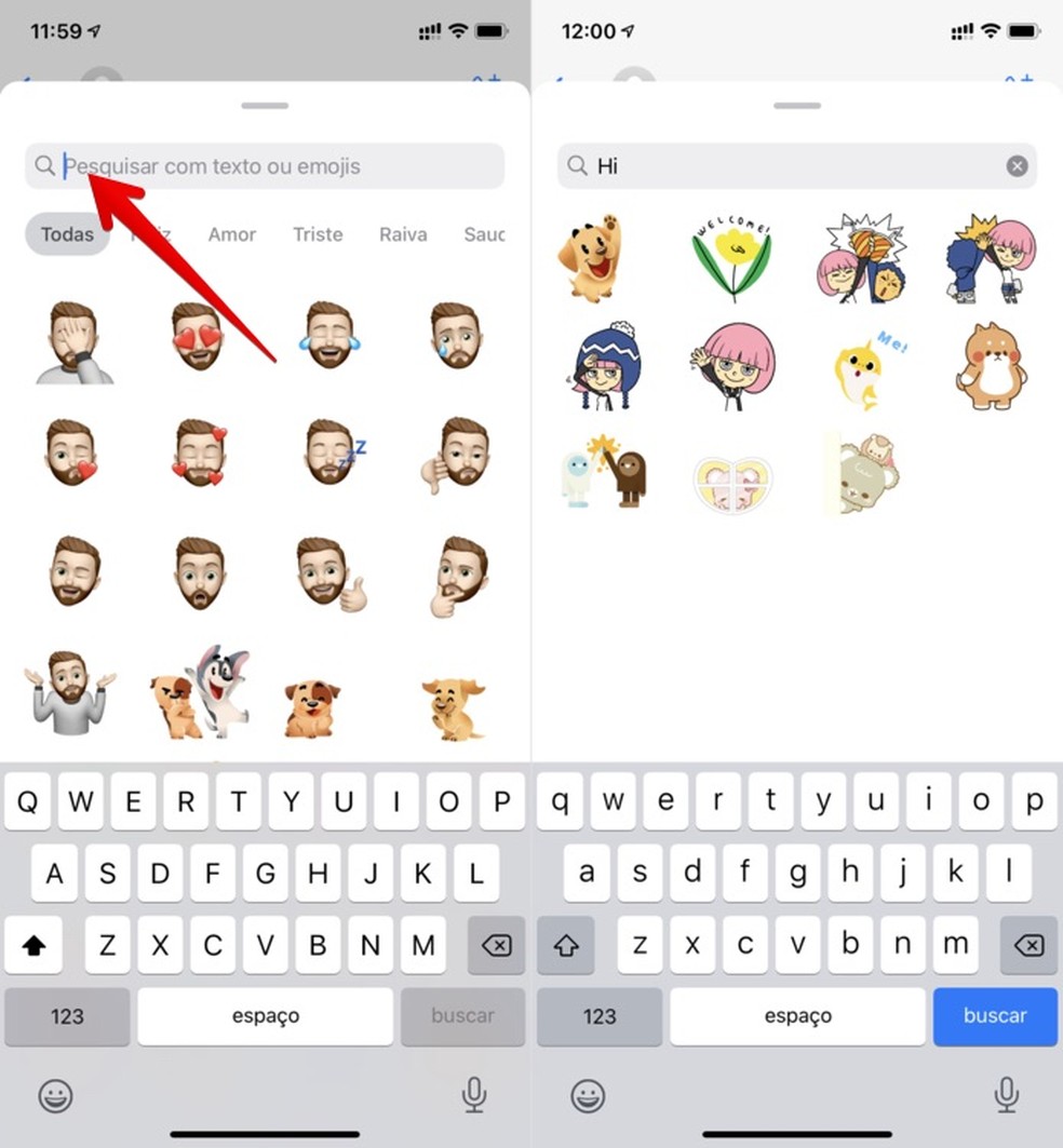 Pesquisando figurinhas no WhatsApp — Foto: Reprodução/Helito Beggiora