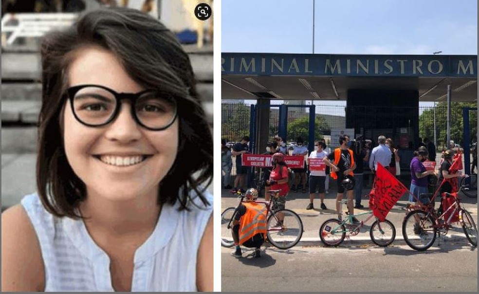 Manifestantes levaram bicicletas, faixas e cartazes para protestar contra o motorista que atropelou e matou a ciclista Marina Harkot há mais de um ano em São Paulo — Foto: Reprodução/Arquivo pessoal/Movimento Pedale com Marina