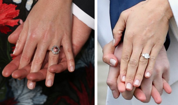 O anel de noivado da Princesa Eugene e o anel de Meghan Markle dado pelo Príncipe Harry (Foto: Getty Images)
