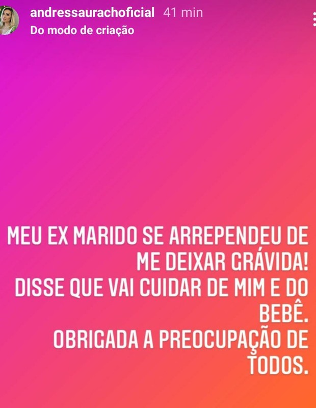 Andressa Urach posta sobre ex em meio a separação conturbada (Foto: Reprodução/Instagram)