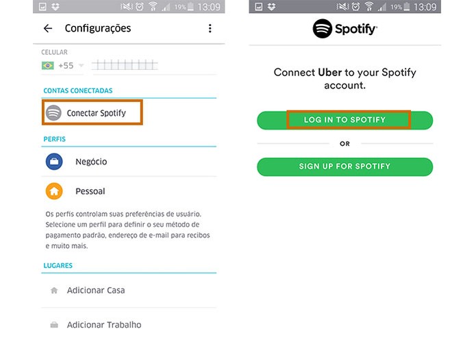 Faça o login com a conta do Spotify no Uber (Foto: Reprodução/Barbara Mannara)