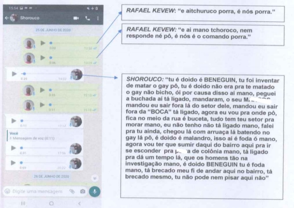 Troca de mensagens mostra suspeitos conversando após o crime  — Foto: Arquivo pessoal 