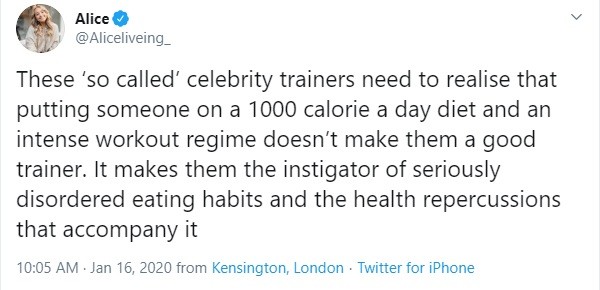 Personal trainer Alice Liveing criticou a dieta seguida por Adele para perder 45 kg (Foto: Twitter)