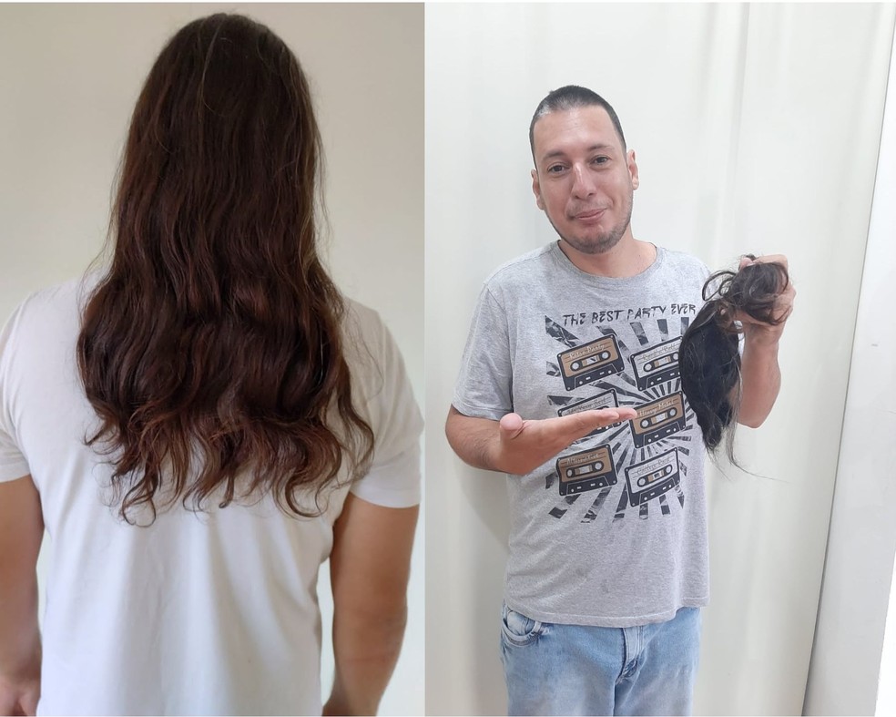 O publicitário, Júnior Beck, de 37 anos, deixou o cabelo crescer por dois anos para doar — Foto: Arquivo pessoal