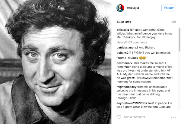 A homenagem da atriz Julia Louis-Dreyfus a Gene Wilder (Foto: Instagram)