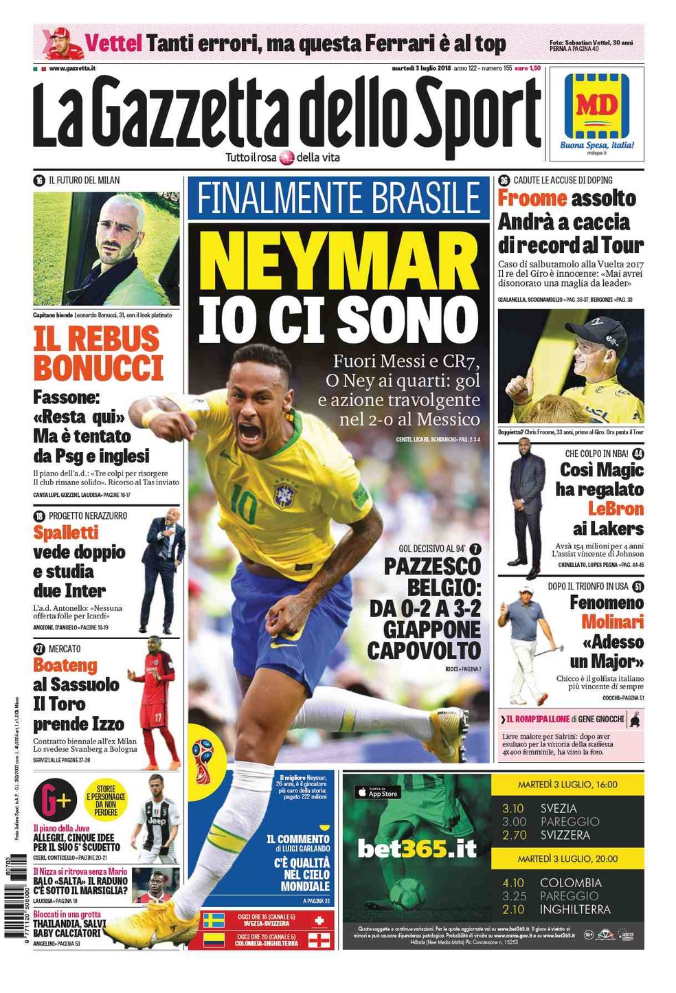 Gazzetta dello Sport vitória do Brasil sobre o México (Foto: Reprodução)