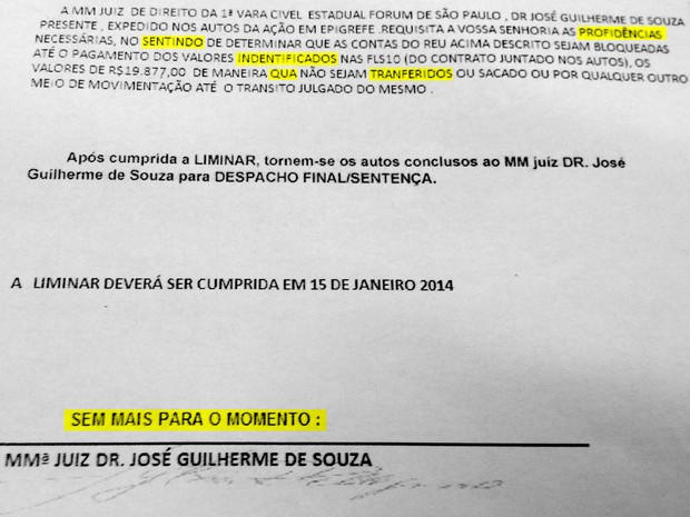 Erros de português em falsa liminar ajudaram a identificar o golpe (Foto: Monique Almeida/G1)