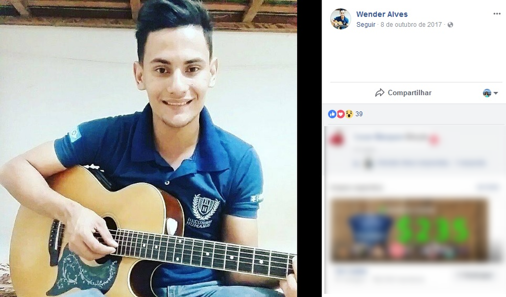 Wender Alves, de 22 anos, ficou gravemente ferido em acidente (Foto: Facebook/ Reprodução)
