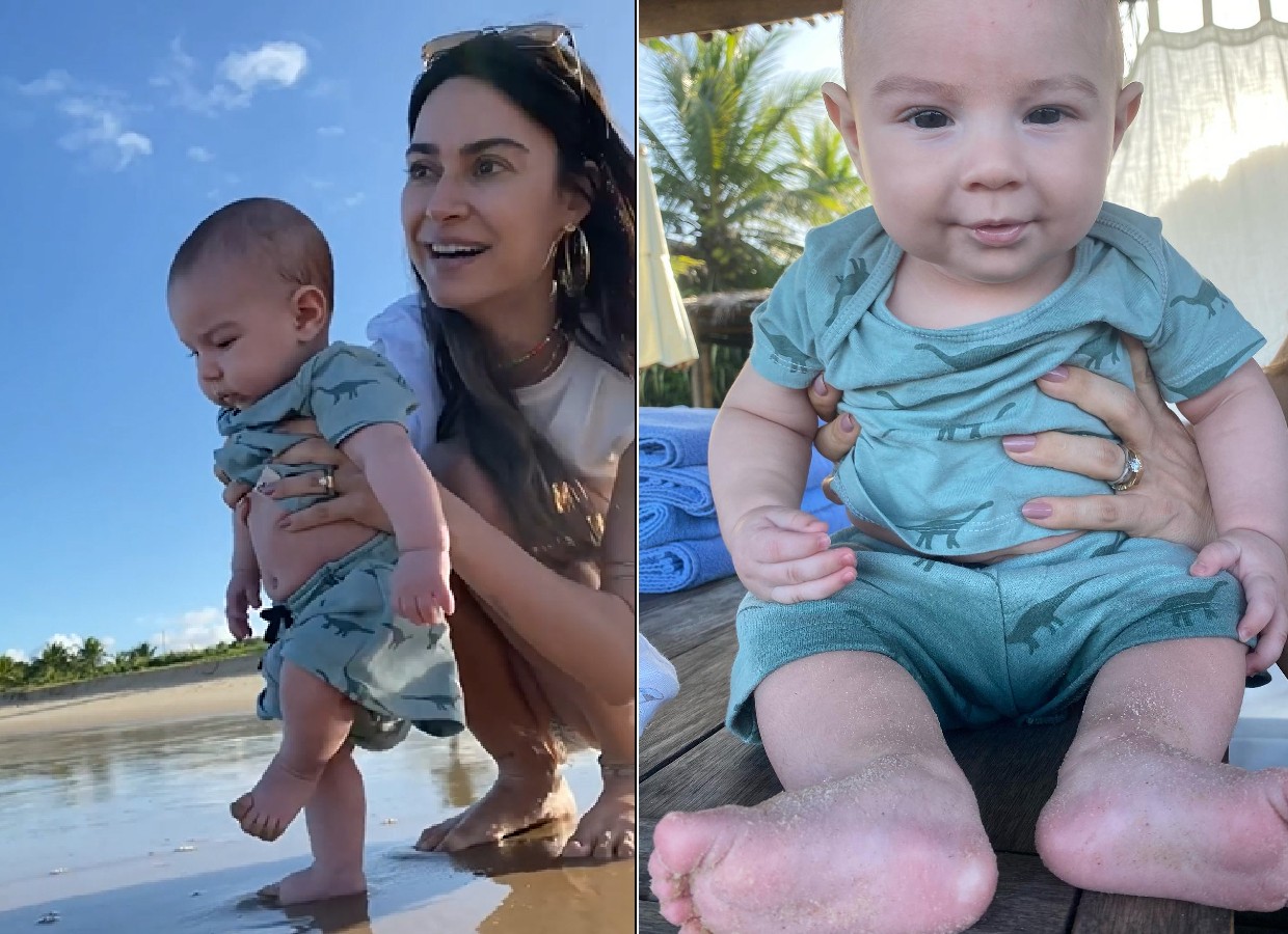 Thaila Ayala encanta ao mostrar primeira ida do pequeno Francisco, seu filho com Renato Goes, à praia (Foto: Reprodução/Instagram)
