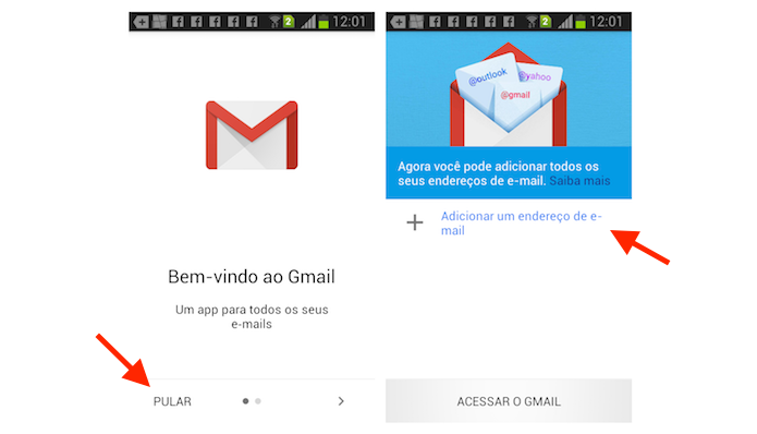 Iniciando o processo para adicionar um endereço no Gmail no aplicativo para Android (Foto: Reprodução/Marvin Costa)