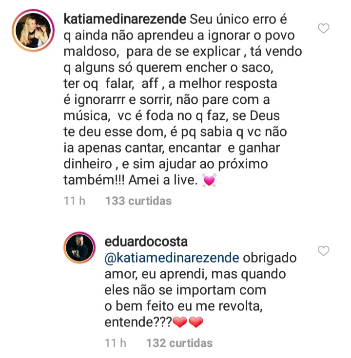 Eduardo Costa interage com fãs nas redes sociais (Foto: Reprodução / Instagram)