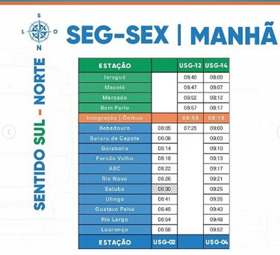 Nova grade horários de trens entre Maceió e Rio Largo, AL — Foto: Reprodução/Instagram
