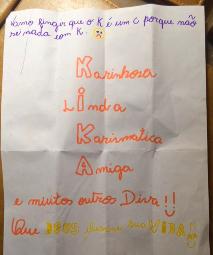 Verso da cartinha de Marina Silveira ainda tinha mais fofura (Foto: Arquivo Pessoal)