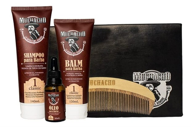 O kit barba da Muchacho contempla shampoo, balm e óleo hidratante (Foto: Reprodução/Amazon)