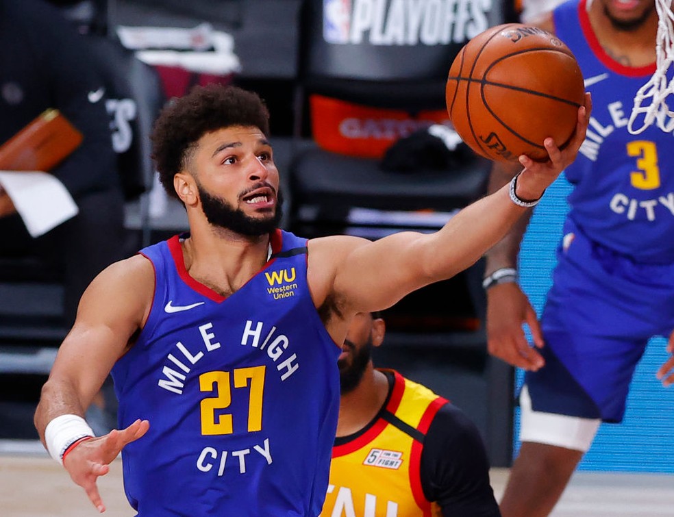 Jamal Murray contra os Jazz — Foto: Kevin C. Cox/Getty Images