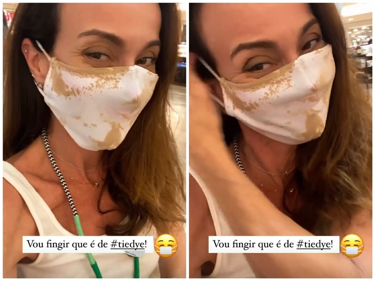 Flávia Monteiro mostra máscara suja de café (Foto: Reprodução/Instagram)