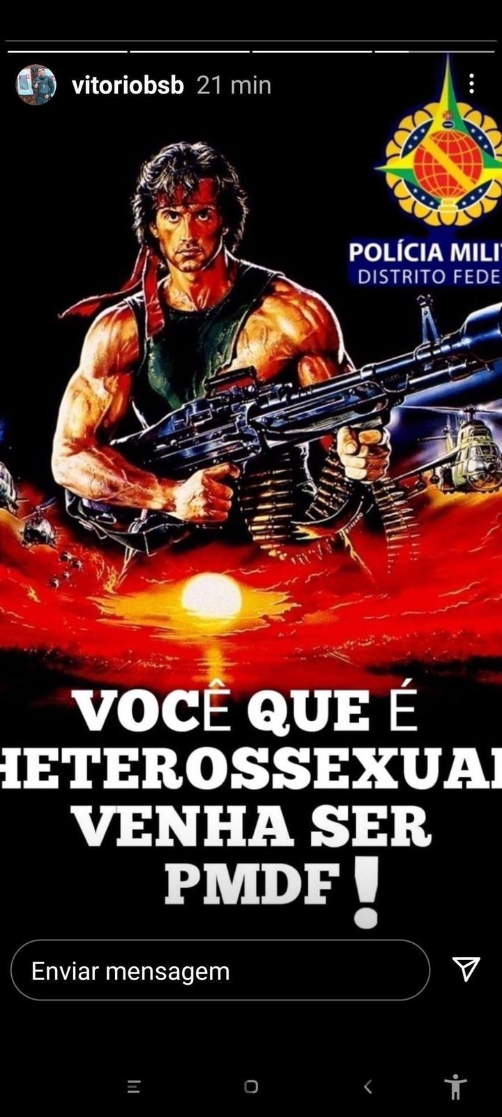 'Você que é heterossexual, venha ser PMDF', diz postagem de cabo da PM nas redes sociais