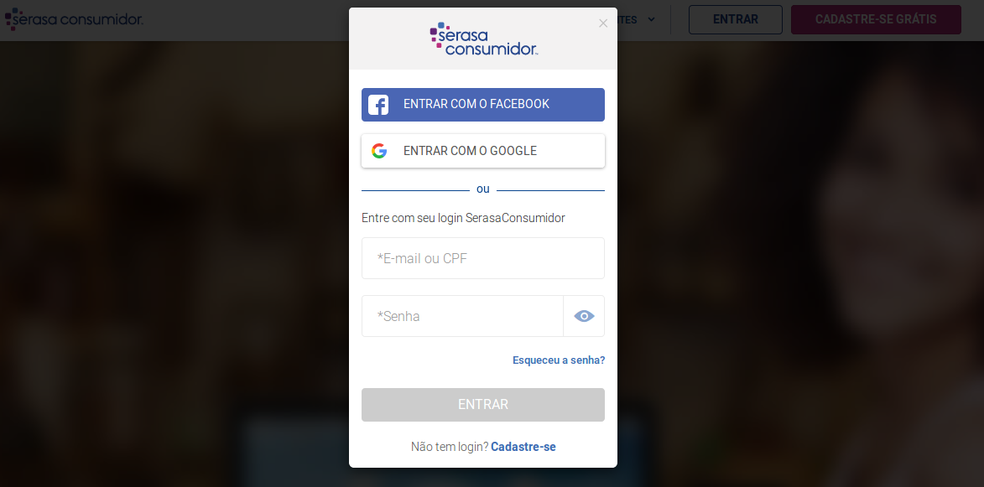 Escolha o m&eacute;todo de acesso ao servi&ccedil;o Serasa Score (Foto: Reprodu&ccedil;&atilde;o/Edivaldo Brito)