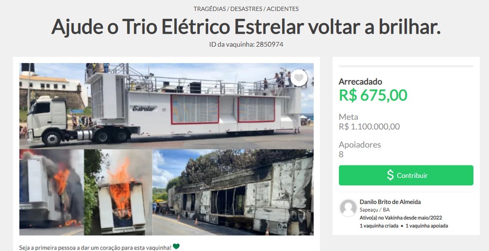 Após incêndio, família faz campanha solidária para restaurar trio elétrico usado por Claudia Leitte no carnaval da Bahia — Foto: Arquivo Pessoal