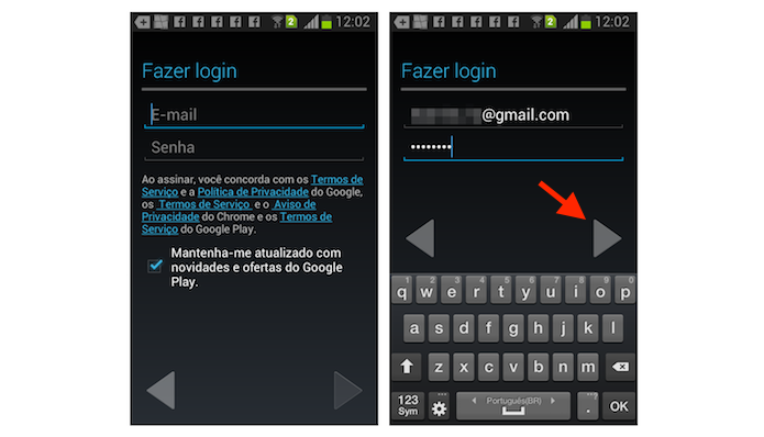 Realizando login do Gmail no Android para sincronizar o serviço com o aplicativo para celular (Foto: Reprodução/Marvin Costa)